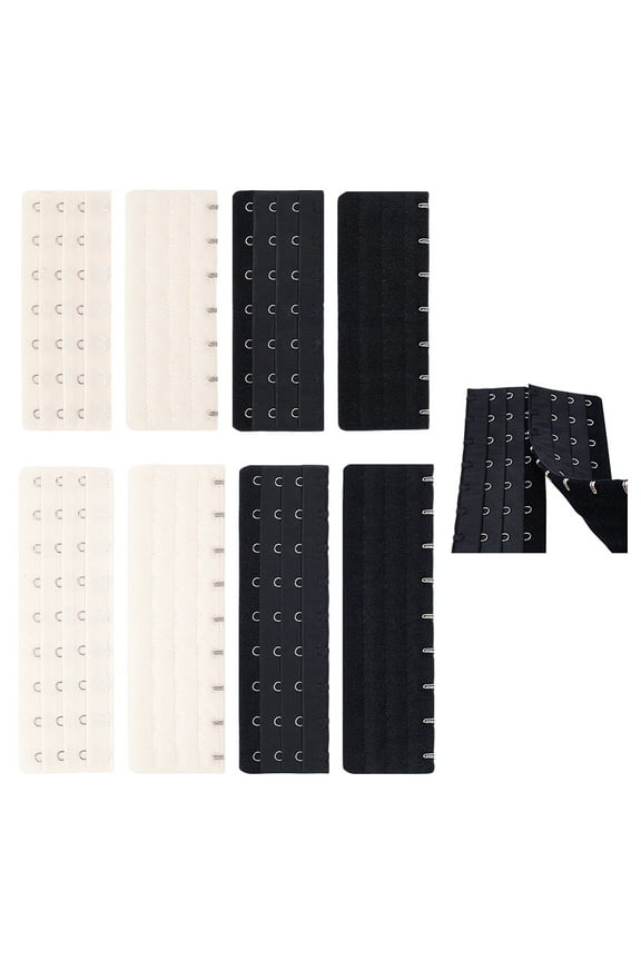 1 Bag 8Pcs 4 Style Polyester Women's 3 Rows x 7/9 Hooks Longline Corset Bra Extender for Bustiers Shapewear Waist Cincher with Stainless Steel Rings & Hooks Mixed Color 134~170x50~52x3.5mm 2pcs/style