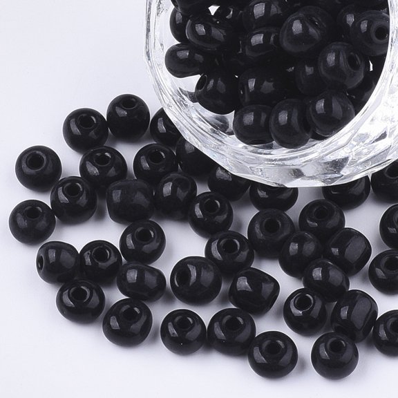 1 Bag Baking Paint Glass Seed Beads Round Black 5~6x3~5mm Hole: 1.2~2mm 2500pcs/bag