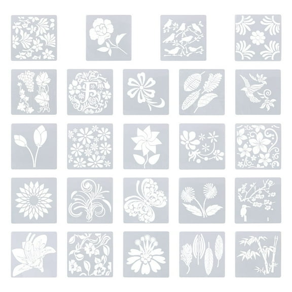 1 Bag Cheriswelry 24 Sheets 24 Styles Plastic Drawing Stencil for DIY Scrapbook Square Mixed Patterns 1sheet/style