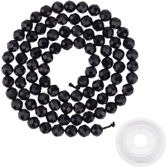 1 Bag DIY Black Round Beaded Stretch Bracelet Making Kit 4mm Hole 0.8mm DIY