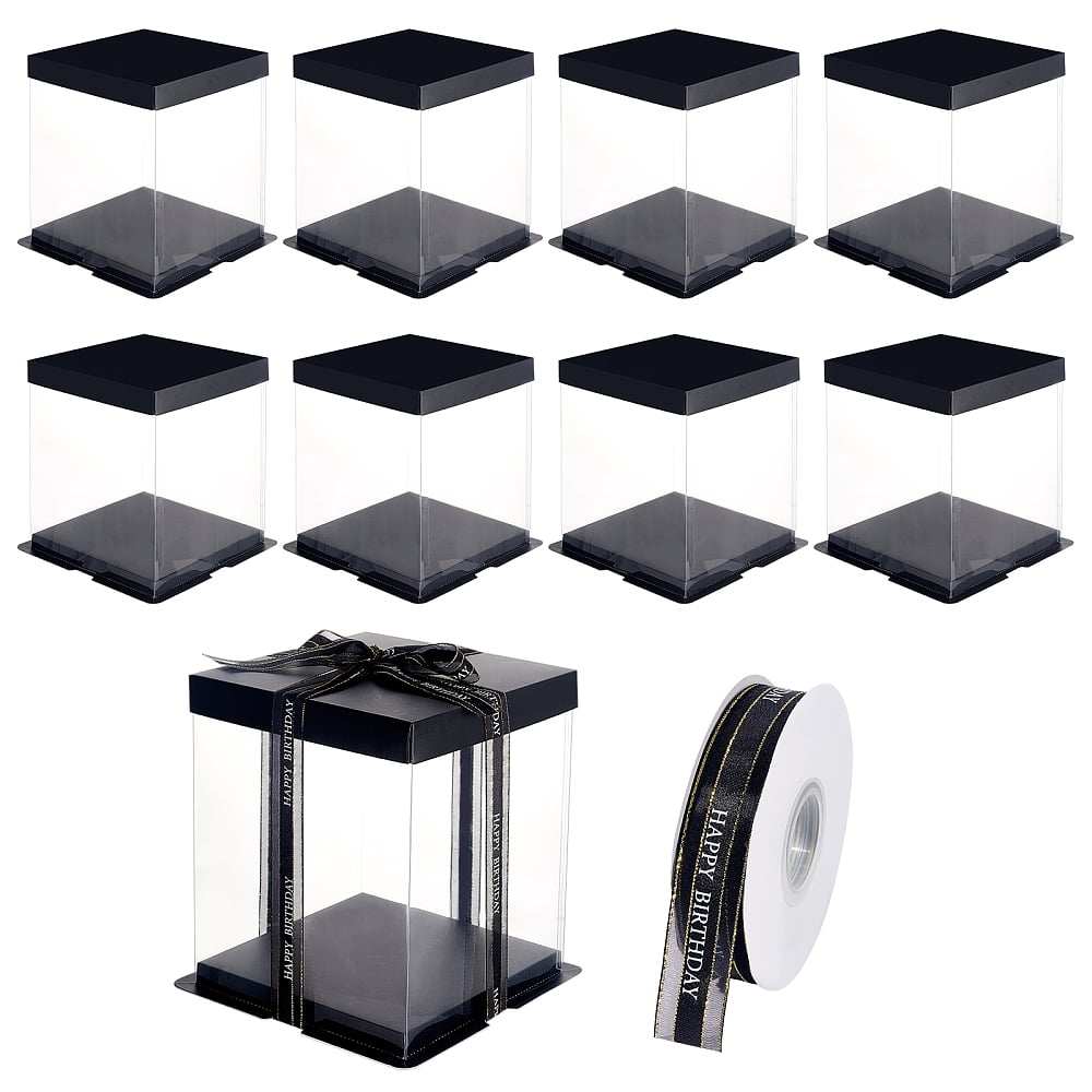 1 Bag DIY Cardboard Boxes with 1 Roll Polyester Ribbon Black Box: 17x17x20cm 9pcs Ribbon: 49.2yards(45m)/roll 1rollDIY