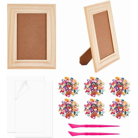 1 Bag DIY Chips Shell Mosaic Photo Frame Making Kit Including Wood Rectangle Picture Frame PVC Picture Frame Hard Sheet