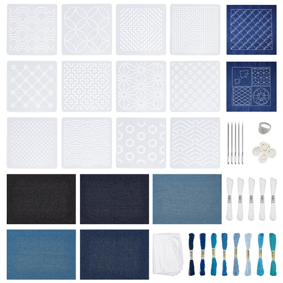 1 Bag DIY Embroidery Starter Kits with 4 Sheets Water Soluble Fabric and 8 Bundles Polycotton Embroidery Floss Mixed Color 120x120mm