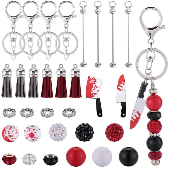 1 Bag DIY Iron Beadable Bar Keychain Making Kit for Halloween Mixed Color 10~78x9.5~17.5x4~14.5mm Hole: 1~5mm