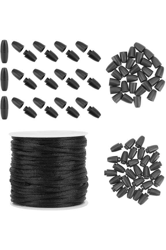 1 Bag DIY Necklace Making Kits include Plastic Breakaway Clasps Round Nylon String Cords Black Cord: 2mm 10m/roll 1roll/bag