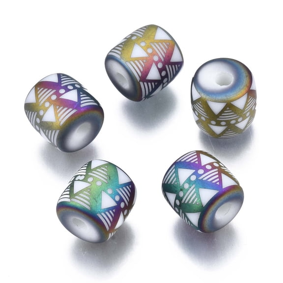 1 Bag Electroplate Glass Beads Frosted Column with Triangle Pattern Colorful 11.5x11.5mm Hole: 2.5mm 100pcs/bag