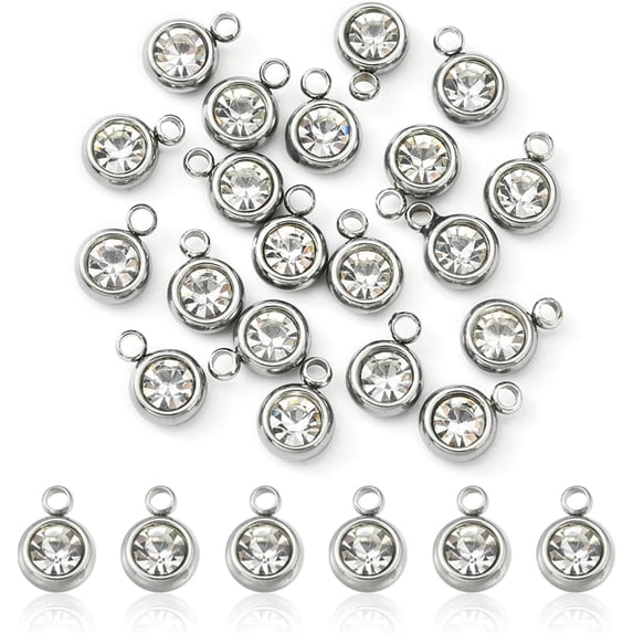 1 Bag Flat Round Pendant Charms 20Pcs 201 Stainless Steel Rhinestone Charms Birthstone Flat Round Rhinestone Charms for Women DIY Necklace Bracelet Earring Jewelry Craft Making Gray DIY