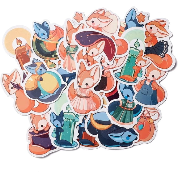 1 Bag Fox Paper Stickers Set Waterproof Adhesive Label Stickers for Water Bottles Laptop Luggage Cup Computer Mobile one Guitar Stickers Mixed Color 3.8~7.7x4.1~6.6x0.02cm 50pc/Bag 1bag