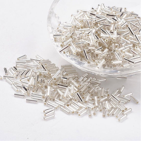 1 Bag Glass Bugle Beads Silver Lined Gainsboro 12x2mm Hole: 0.5mm 5000pcs/bag