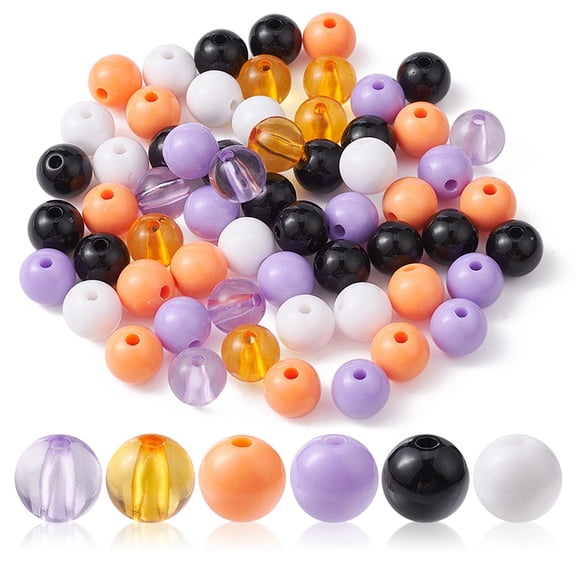 1 Bag Halloween Theme Transparent & Opaque Acrylic Beads Round Mixed Color 10x9mm Hole: 2mm 100pcs/bag