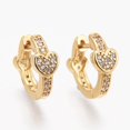 thumbnail image 1 of 1 Bag Heart Clear Cubic Zirconia Small Chunky Hoop Earrings for Women Brass Micro Pave Cubic Zirconia Hinged Hoop Earrings Real 18K Gold Plated 12x14x4mm Pin: 1mm, 1 of 1