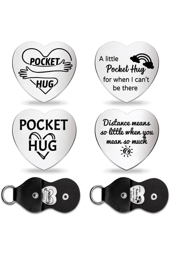 1 Bag Heart Double-Sided Engraved Stainless Steel Commemorative Decision Maker Coin Set Pocket Hug with Imitation Leather Keychain Storage Pouch Word Coin Inspirational Quote Coin 25x25x2mm