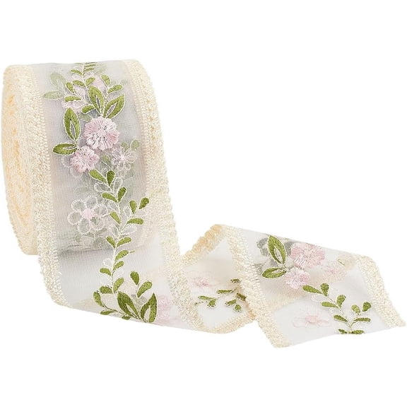 1 Bag Polyester Embroidery Flower Lace Ribbons Garment Accessories Moccasin 91x1mm for Handmade