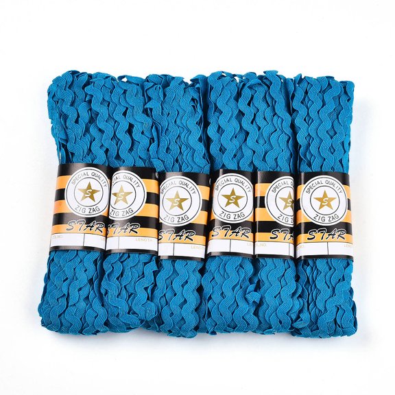 1 Bag Polypropylene Fiber Ribbons Wave Shape Dodger Blue 7~8mm 15yard/bundle 6bundles/bag