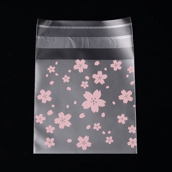 1 Bag Rectangle OPP Celloane Bags with Floral Pattern Pearl Pink 10x6.9cm Unilateral Thickness: 0.04mm Inner Measure: 6.9x6.9cm 95~100pcs/bag
