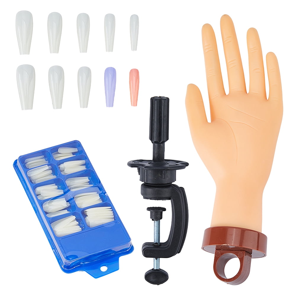 1 Bag Rubber Nail Hand Practice Model with 100Pcs 10 Size Trapezoid Plastic False Nail Tips Mixed Color 28.7x10.6x6.5cm for DIY
