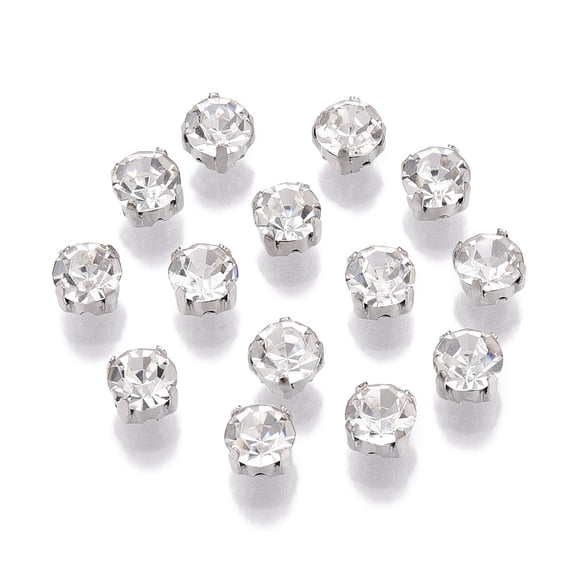 1 Bag Sew on Rhinestone Glass Rhinestone Montee Beads with Brass Prong Settings Flat Round Platinum 4.7x4mm about 1440pcs/bag