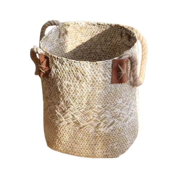 1*Basket Rural and Grass Weaving Portable Rope Seaweed Dry Flower Barley and Cattail Grass Weaving Basket Portable