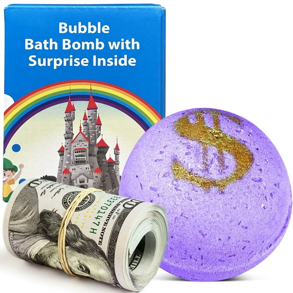 1 Bath Bomb with Prize Inside "Calming" with Money Inside Up to $100 in Each One Large Mystery Surprise Gift- "Lavender" Fragrance for Women All-Natural Ingredients