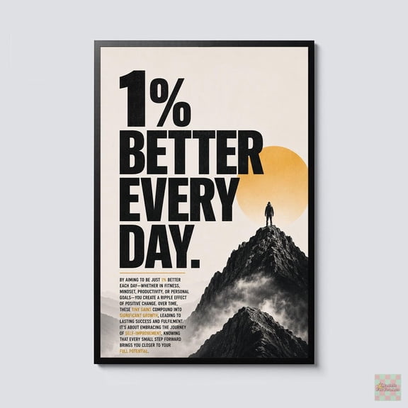 1% Better Every Day Motivational Poster, Self Improvement Wall Art, Growth Mindset Print, Success Quote Office, Poster Only