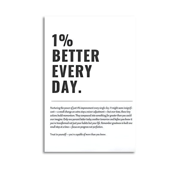 1% Better Every Day Motivational Poster Wrapped Wooden Frame Wall Decor,Canvas Wall Art for Living Room,Bedroom,Office,Ready to Hang