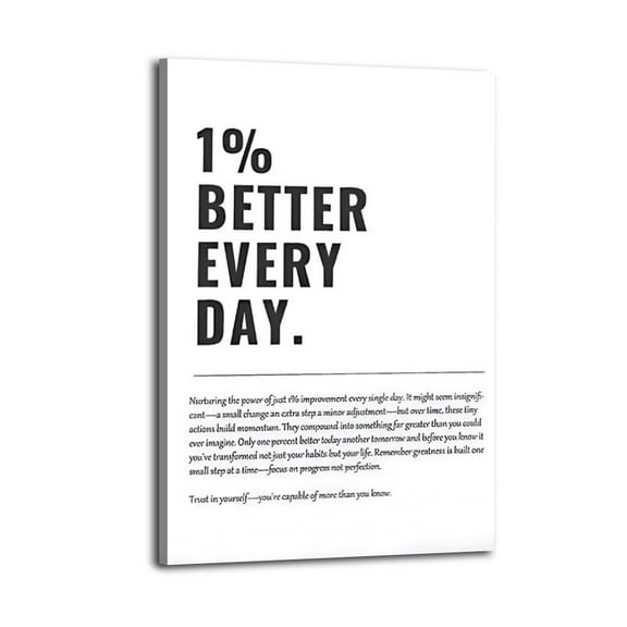 1% Better Every Day Motivational Poster Wrapped Wooden Frame Wall Decor,Canvas Wall Art for Living Room,Bedroom,Office,Ready to Hang
