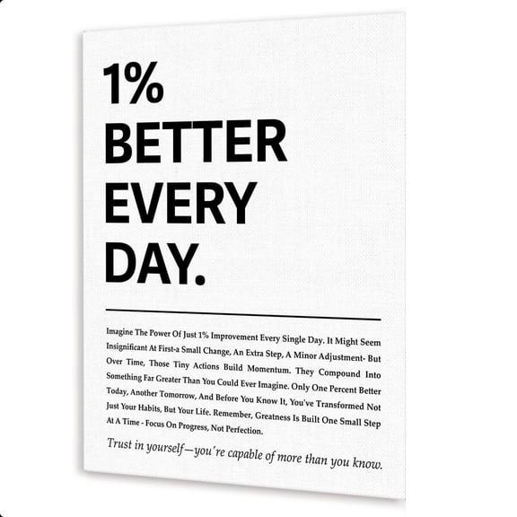 1% Better Every Day Wall Decor, White Inspirational Quotes Canvas Paintings For Home Office Wall-Art Decor