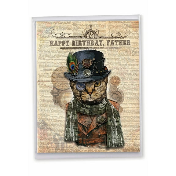1 Big Birthday Card (8.5 x 11 Inch) - Steampunk Cats J6554EBFG
