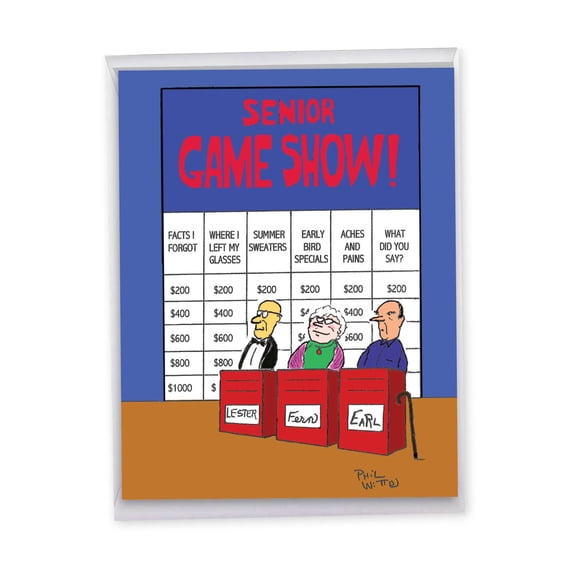 1 Big Funny Birthday Card with Envelope (8.5 x 11 Inch) - Senior Game Show Birthday Card