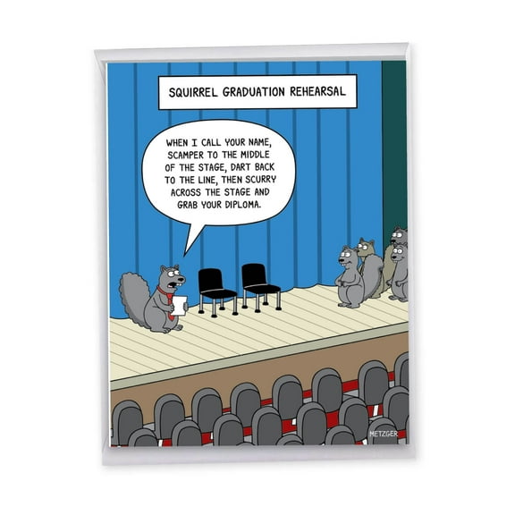 1 Big Funny Happy Graduation Card (8.5 x 11 Inch) - Squirrel Graduation Rehearsal Graduation J6811GDG