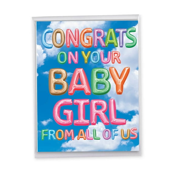 1 Big Newborn Baby Card with Envelope (8.5 x 11 Inch) - Inflated Messages Baby Girl Baby J5651LBBG-US
