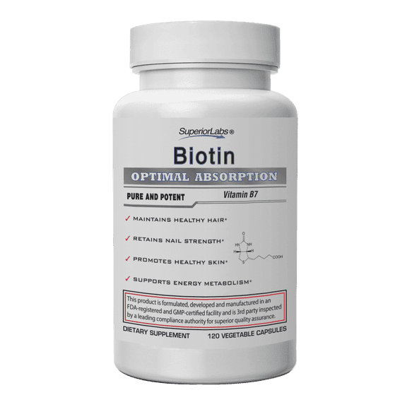 Superior Labs Biotin 5000mcg Gluten Free 120 Vegetable Capsules