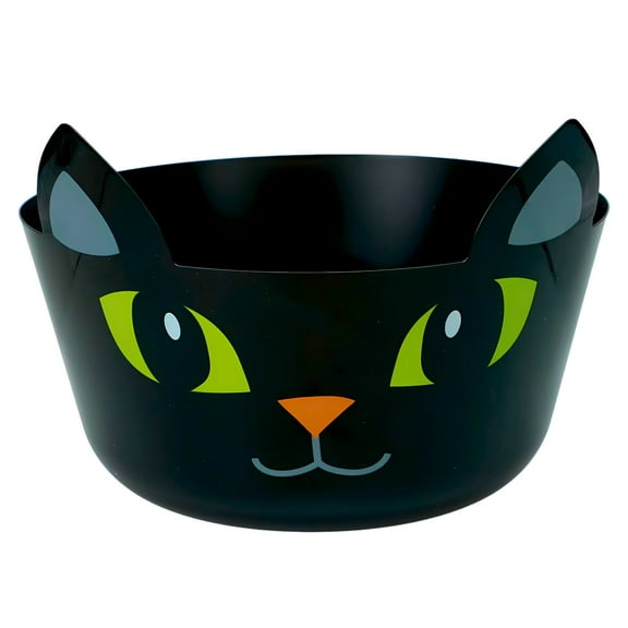 (1) Black Cat Plastic Treat Bowl, 10.9 x 8.2 in. Reusable Halloween Candy Servers Decorative Serving Containers for Snacks Treats Party Favors Home Decor Supply