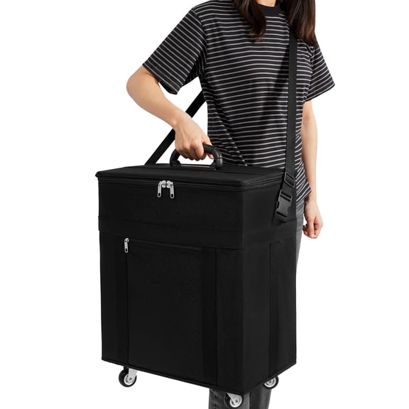 1* Black Eyeglasses Storage Trolley Case, 12 Trays, 180 Compartments, Trolley Case Size: 46*27*57cm/18.1*10.6*22.4in