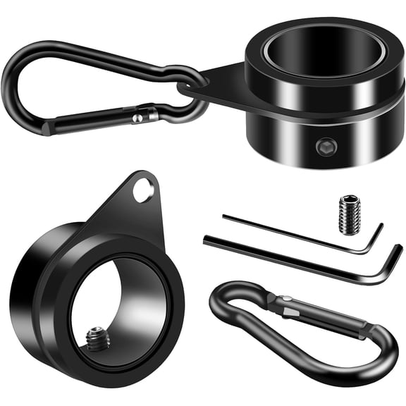 1" Black Flag Pole Rings, 2 Pcs Anti Wrap Aluminum Alloy Flag Pole Clip Swivels, 360 Rotating Flagpole Flag Mounting Ring Clips, Spinning Flag Pole Kit for 0.75-1.02" Diameter (1 Inch, Black)