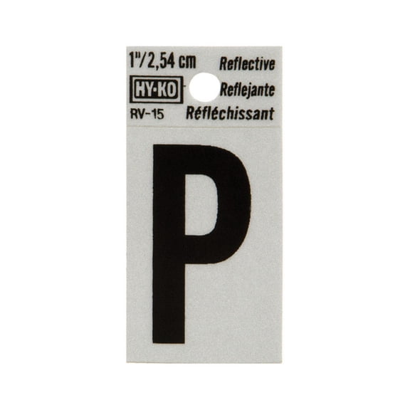 1" Black Reflective Adhesive Vinyl Letter P Silver Background