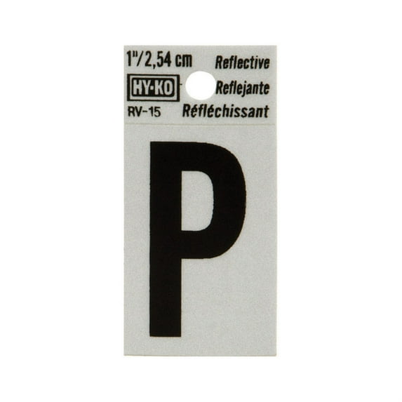 1" Black Reflective Adhesive Vinyl Letter P Silver Background