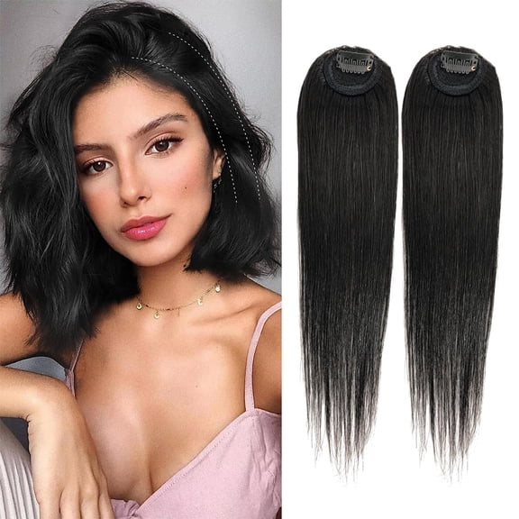 1# Black Straight Human Hair Extensions 12 Inch 2 Pieces Volumizing Toppers For Women Men