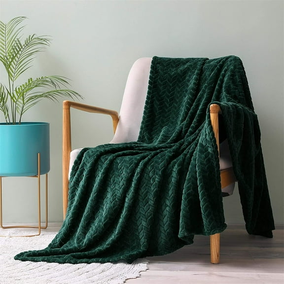 1*Blanket Large Flannel Fleece Throw Blanket Jacquard Weave Leaves Pattern (50 Blanket
