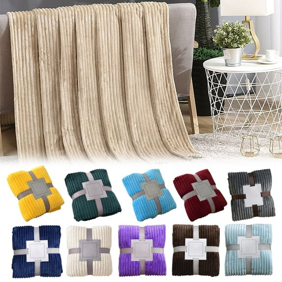 1*Blanket Plush Throw Blanket Solid Color Oversized Fleece Blanket With Vertical Stripes Cozy and Soft for All Seasons for Couch Bed or Picnics Blanket