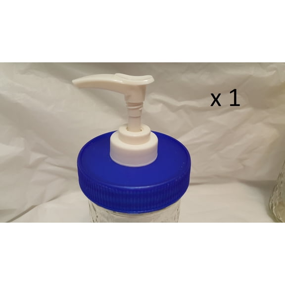 (1) Blue Plastic Lid & Pump Mason Jar Soap/Lotion/Condiment Dispenser/Hand Sanitizer Lid