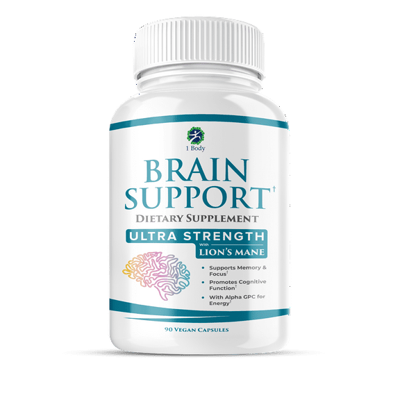 1 Body Brain Memory Support Supplement and Boost Focus Vitamins with Nootropics, Lion’s Mane, 90 Capsules