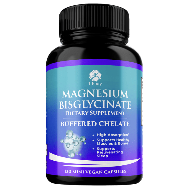 1 Body High Absorbing Magnesium Bisglycinate 44mg, 120 Vegan Capsules ...