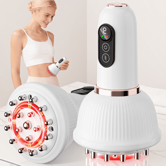 1 Body Massager with Light, Heating and Vibration, 18 Nodes Lymphatic Drainage Massage Tool for Cellulite, White