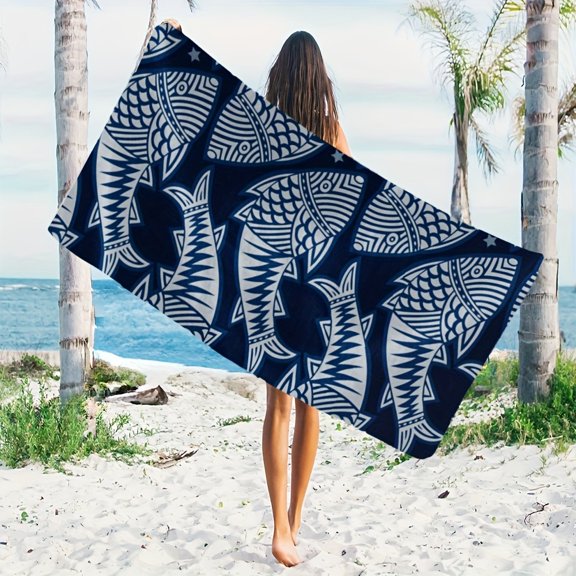 1 Bohemian Bali batik fish pattern beach towel - light and durable, single-sided printing, suitable for summer, beach, poolside and party decoration, soft texture, fun pattern