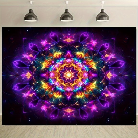 1 Bohemian Mandala Backdrop - A brightly colored tapestry adorned with delicate floral patterns, made of polyester fabric, suitable for dorm rooms, bedrooms, parties, and outdoor decor.
