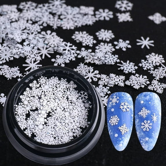 1 Bottle/100pcs Nail Art Decorations for 2022 New Year Winter White Snowfla P WA