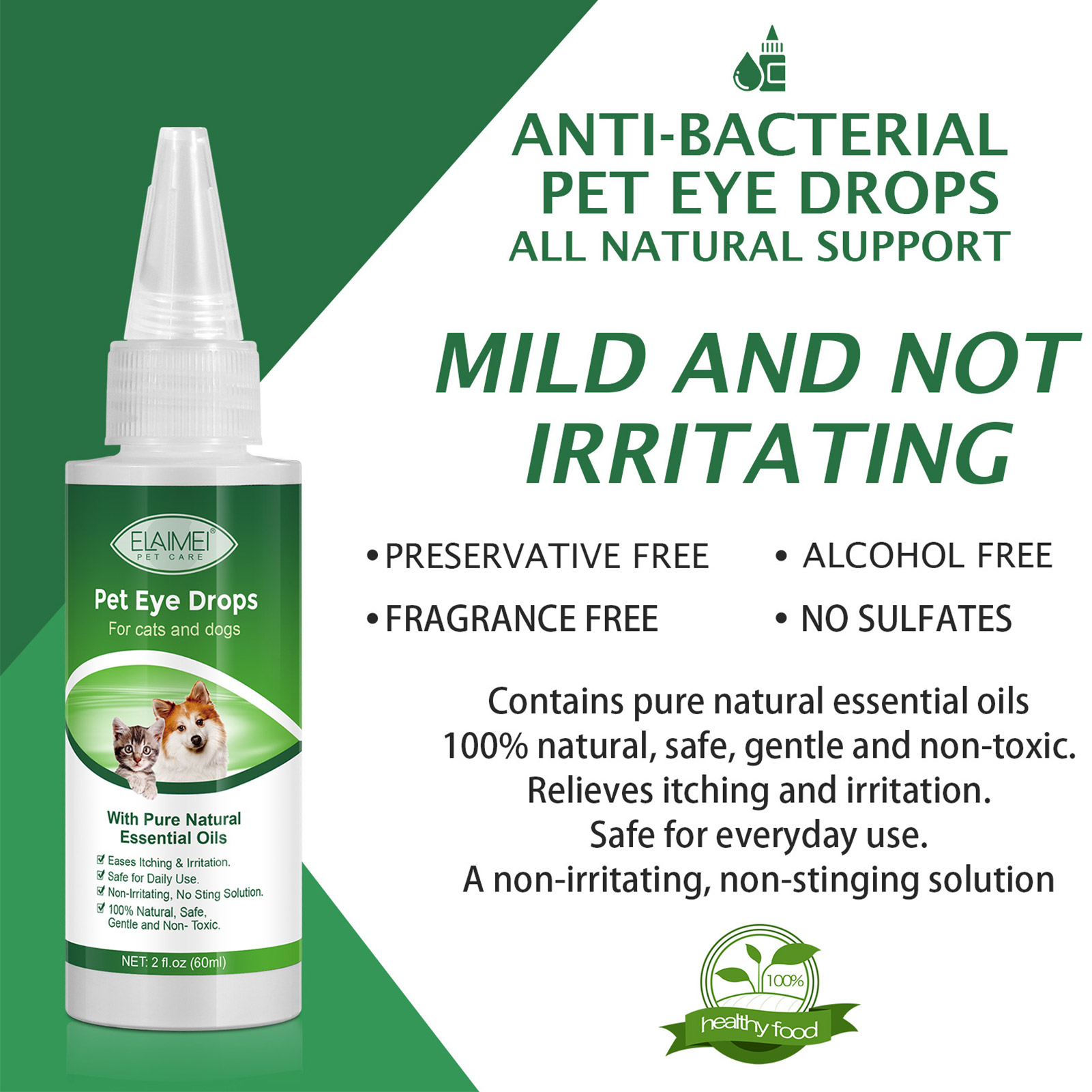 1 Bottle 60ml Pet Eye Drops Dog Cat Tearing Stain Removal Dirt Stain Remover AntiInflammatory