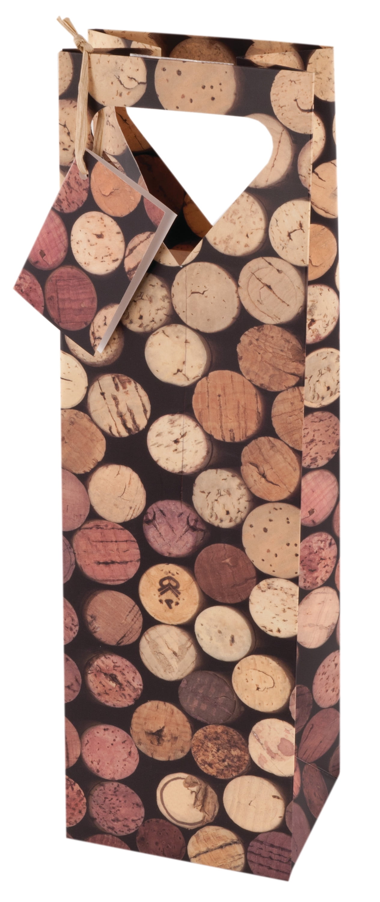 1-Bottle Wine Bag - Cork Pattern with Matching Gift Tag