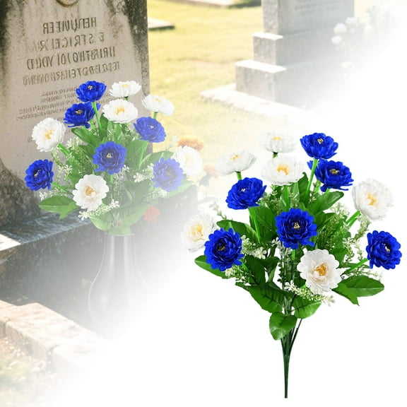 1 Bouquet Artificial Cemetery Flowers for Graves - Realistic Memorial Day Wildflower Bouquet, UV Resistant Silk Floral Arrangements for Headstones, Tombstones, Outdoor Grave Decorations